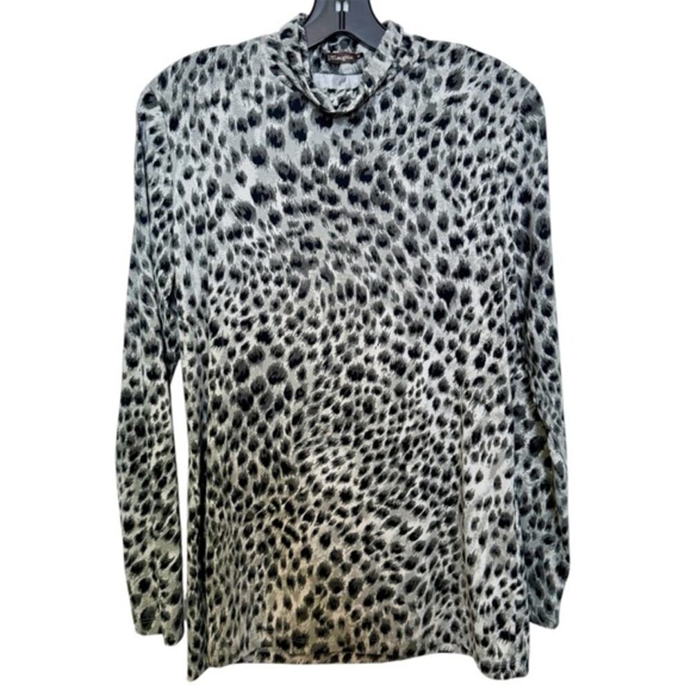 J. McLaughlin Leopard Animal Print Business Casual Turtleneck Long Sleeve Blouse